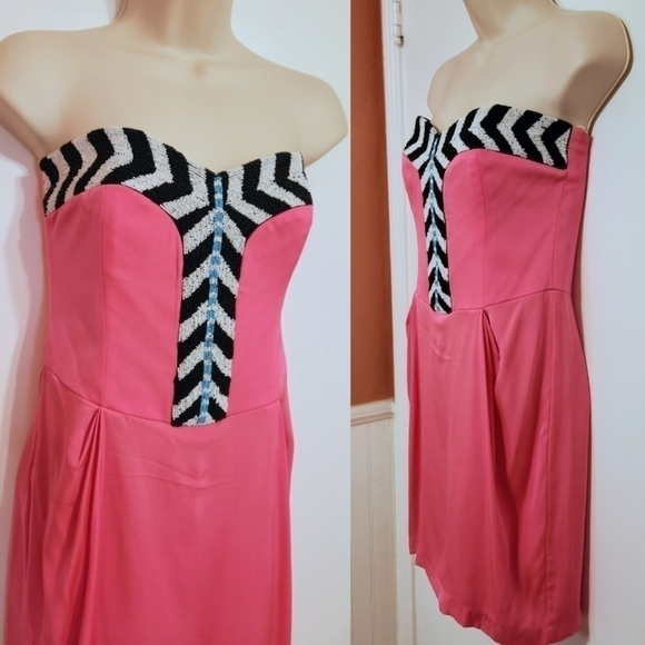 Mara Hoffman Silk Blend Beaded Strapless Mini Dress Pink 4 - Picture 4 of 13